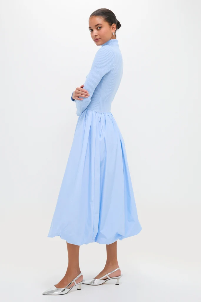 Ice Blue Mixed-Media Michaela Midi Dress - Image 3