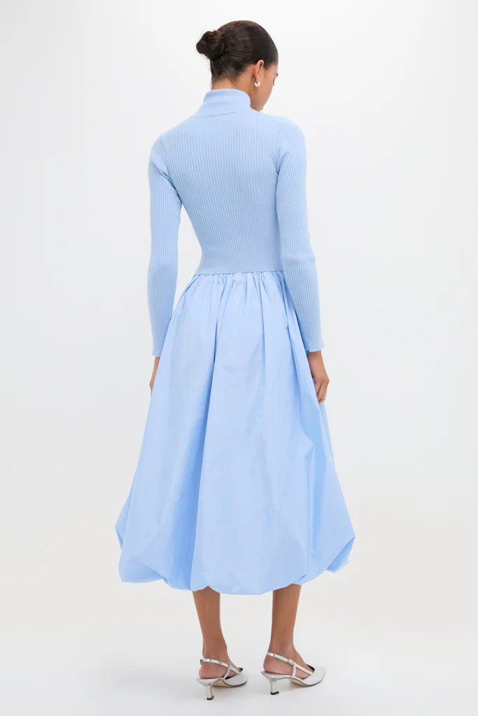 Ice Blue Mixed-Media Michaela Midi Dress - Image 4