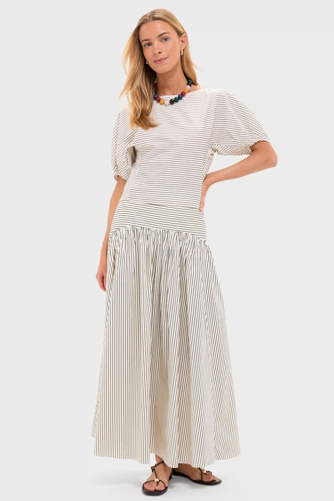 Ivory and Dark Oak Micro Stripe Procida Skirt - Image 6