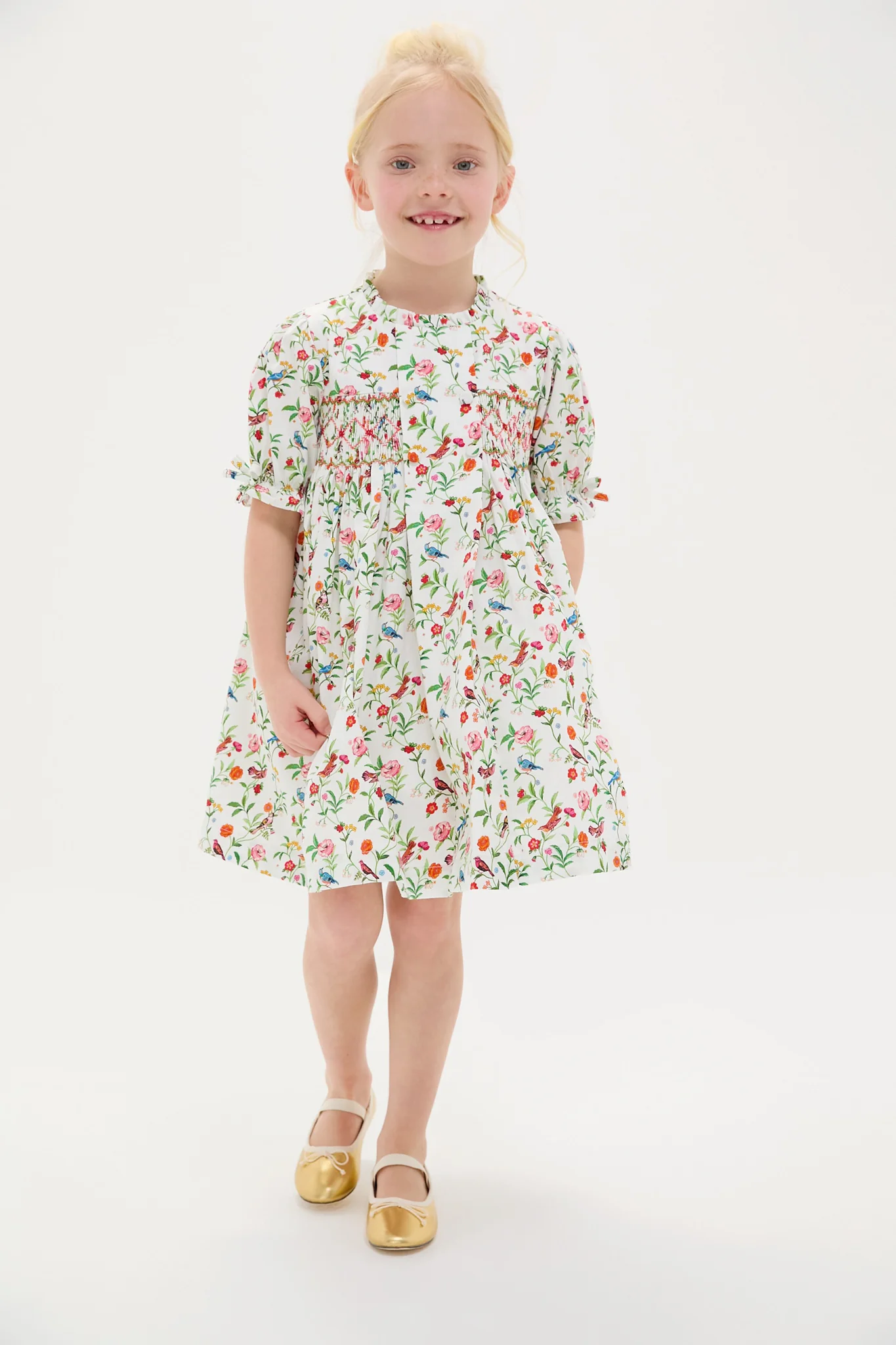 Ivory Bird Floral Carla Hand-Smocked Girls Dress - Image 3