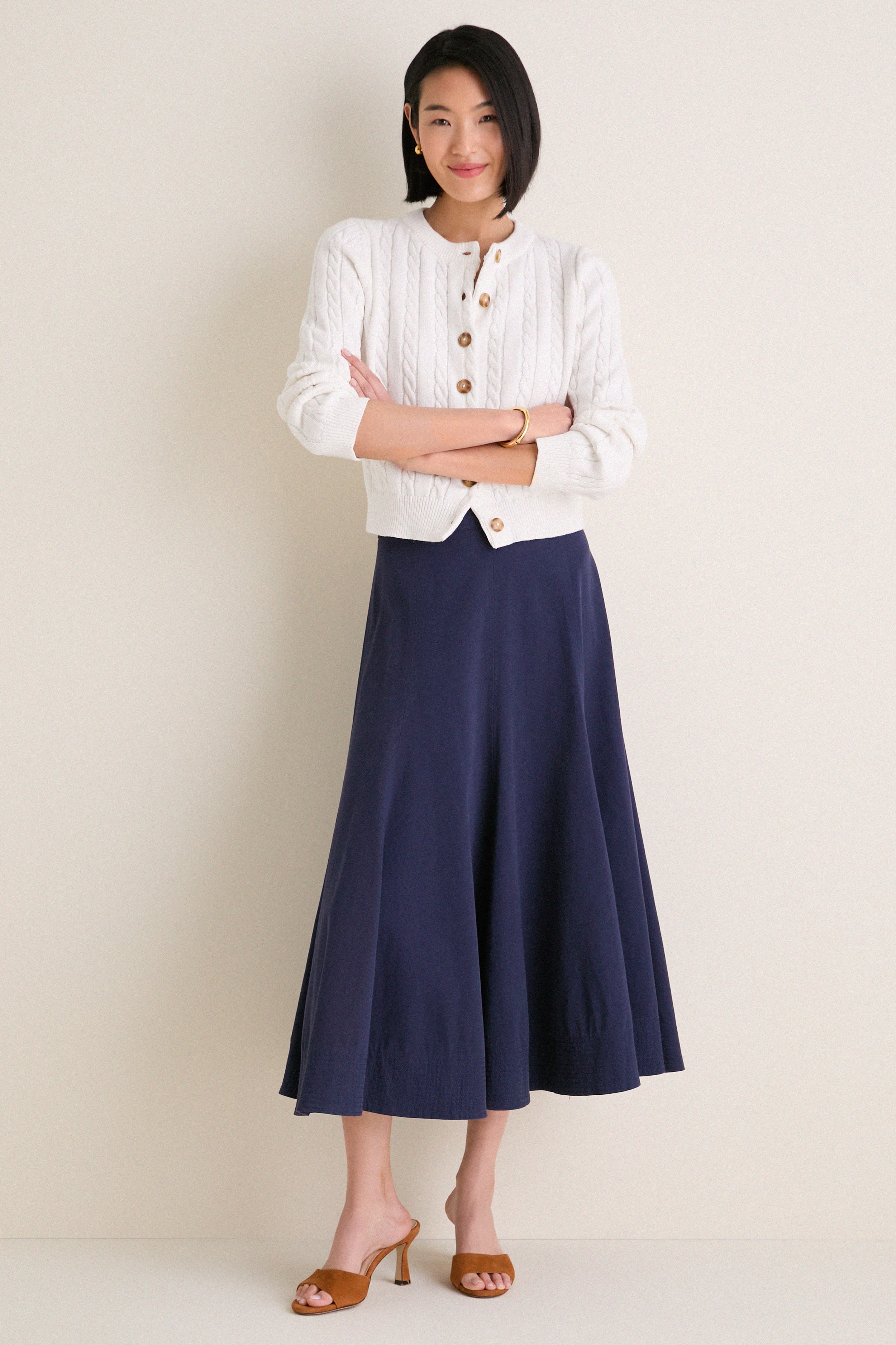 Ivory Cotton Cable Draper Cardigan - Image 6