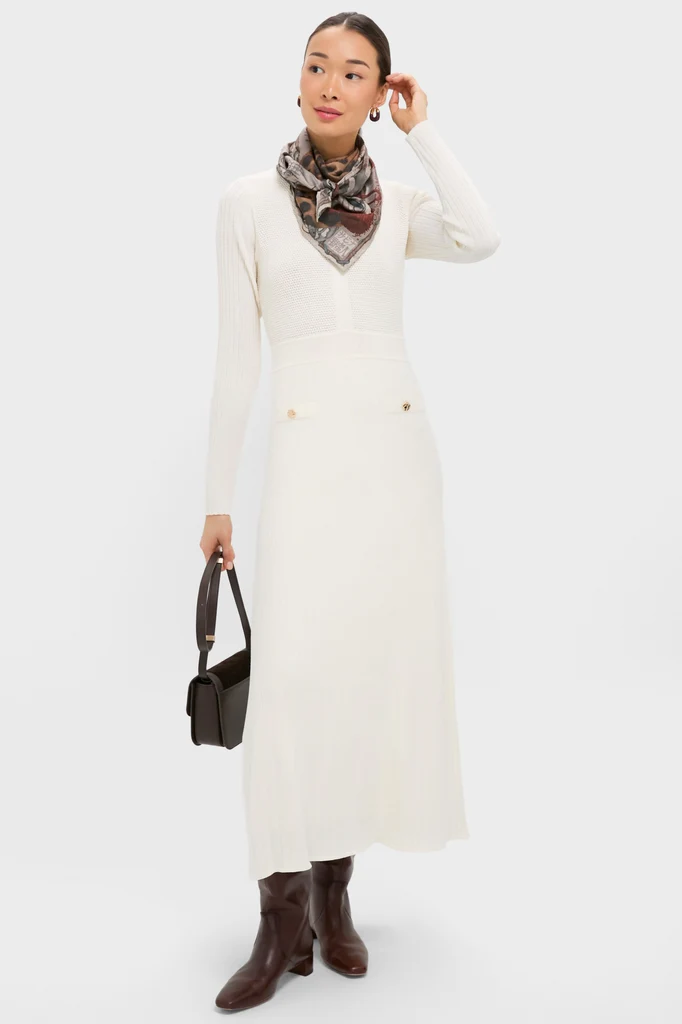 Ivory Knit Long Sleeve Ruby Dress - Image 2