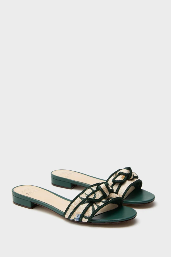 Laguna Green Grosgrain Raffia Flats - Image 4