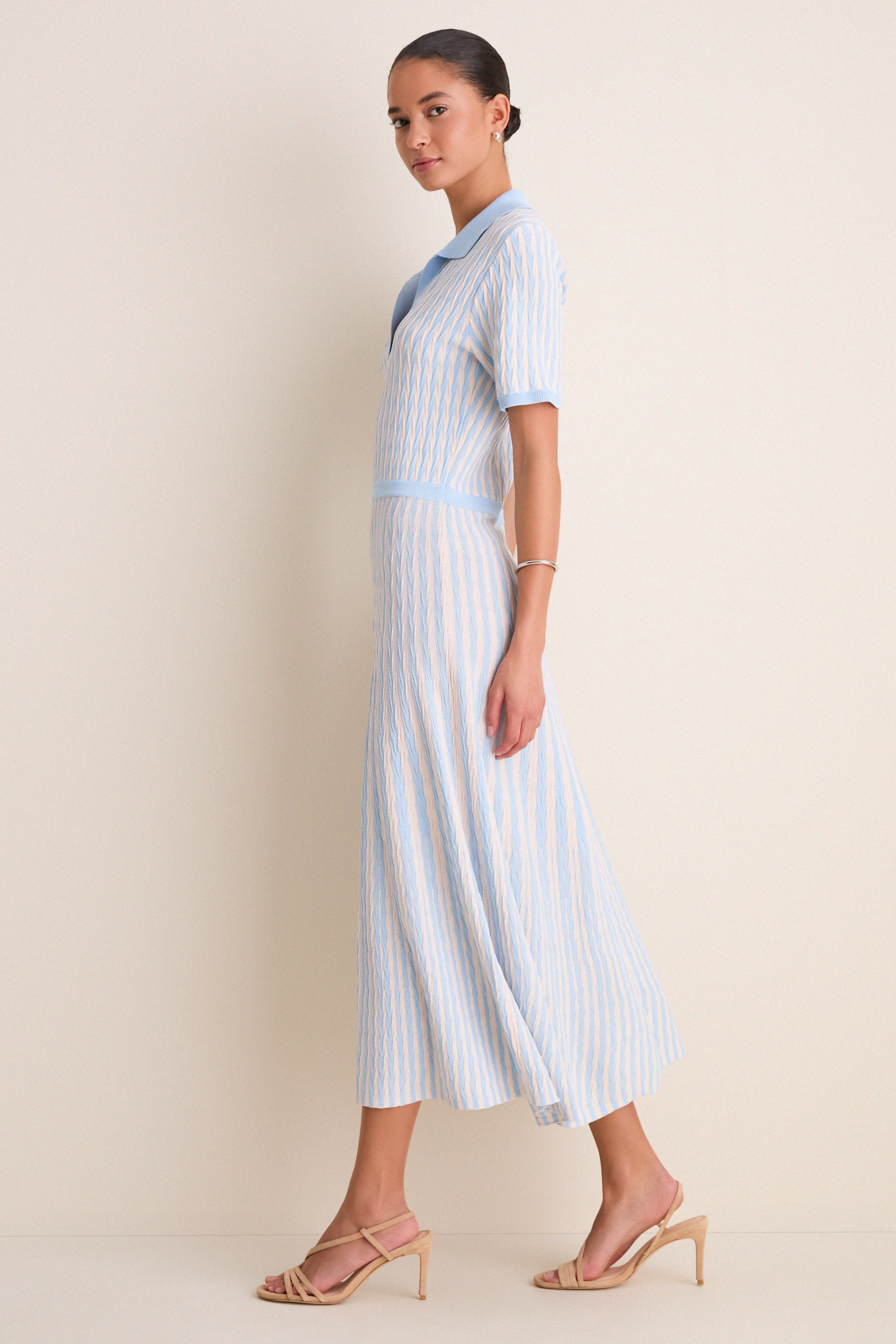 Light Blue and Ivory Knit Maude Polo Dress - Image 3