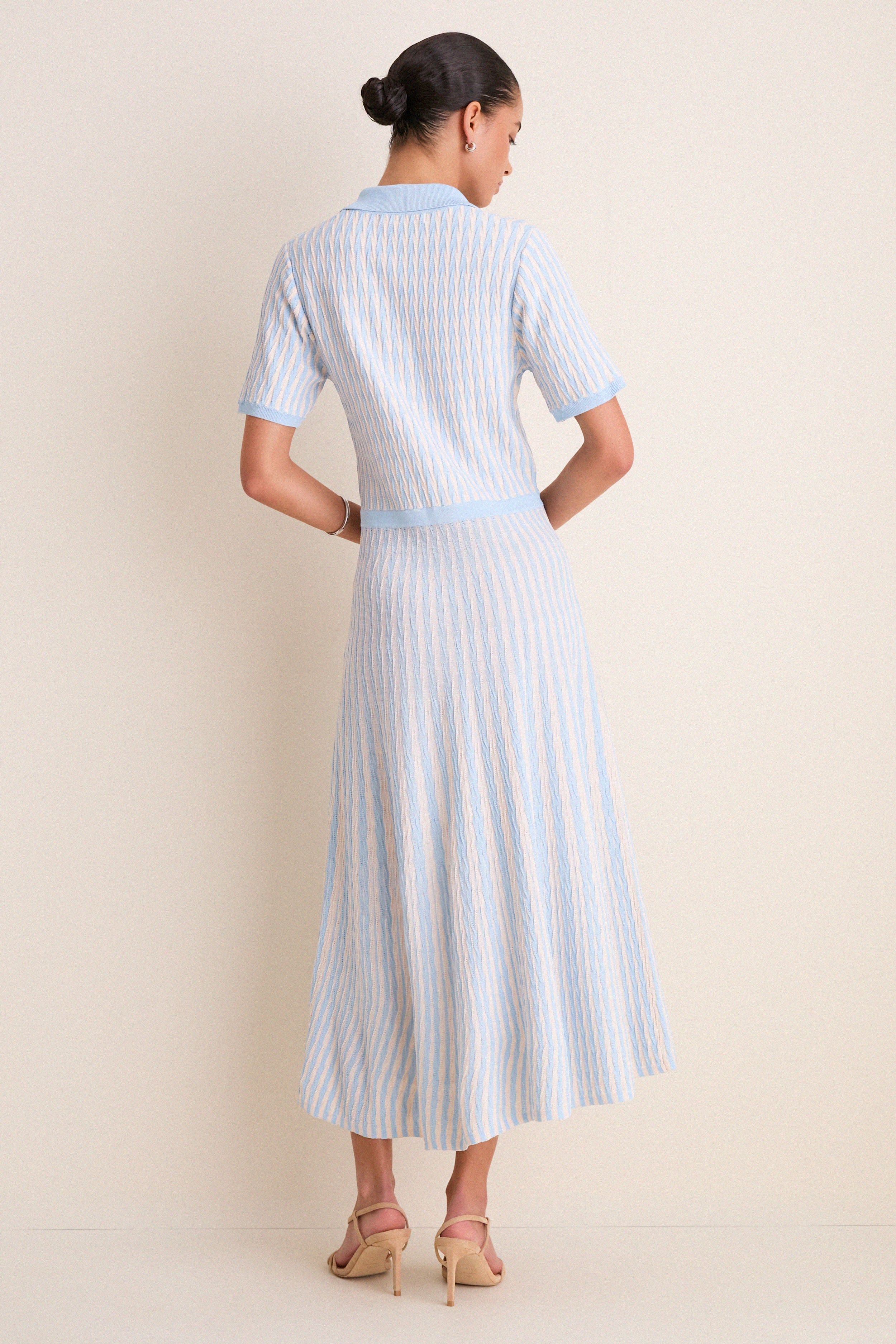 Light Blue and Ivory Knit Maude Polo Dress - Image 4