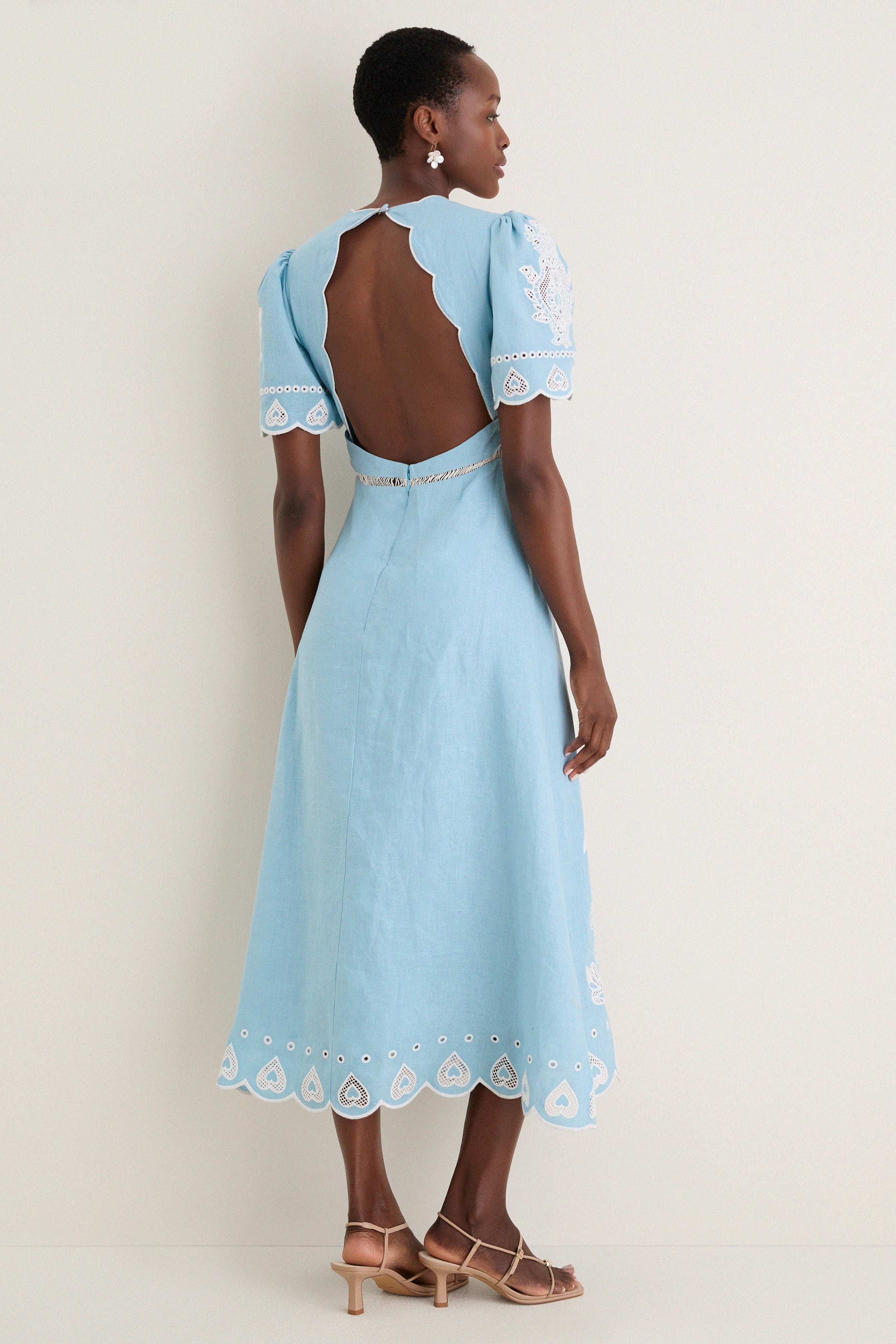 Light Blue Embroidery Short Sleeve Midi Dress - Image 2