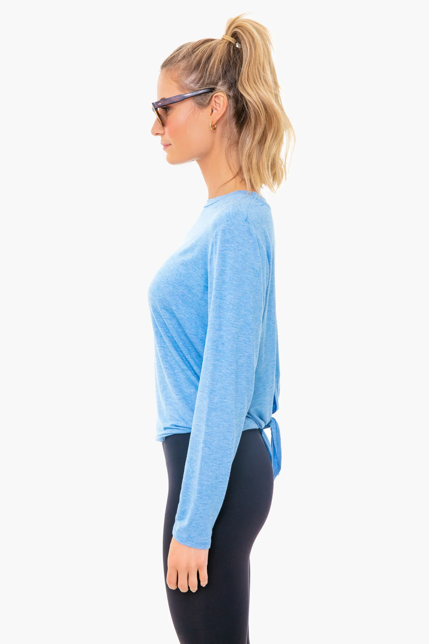 Light Blue Heather Tie Back Long Sleeve Tee - Image 3