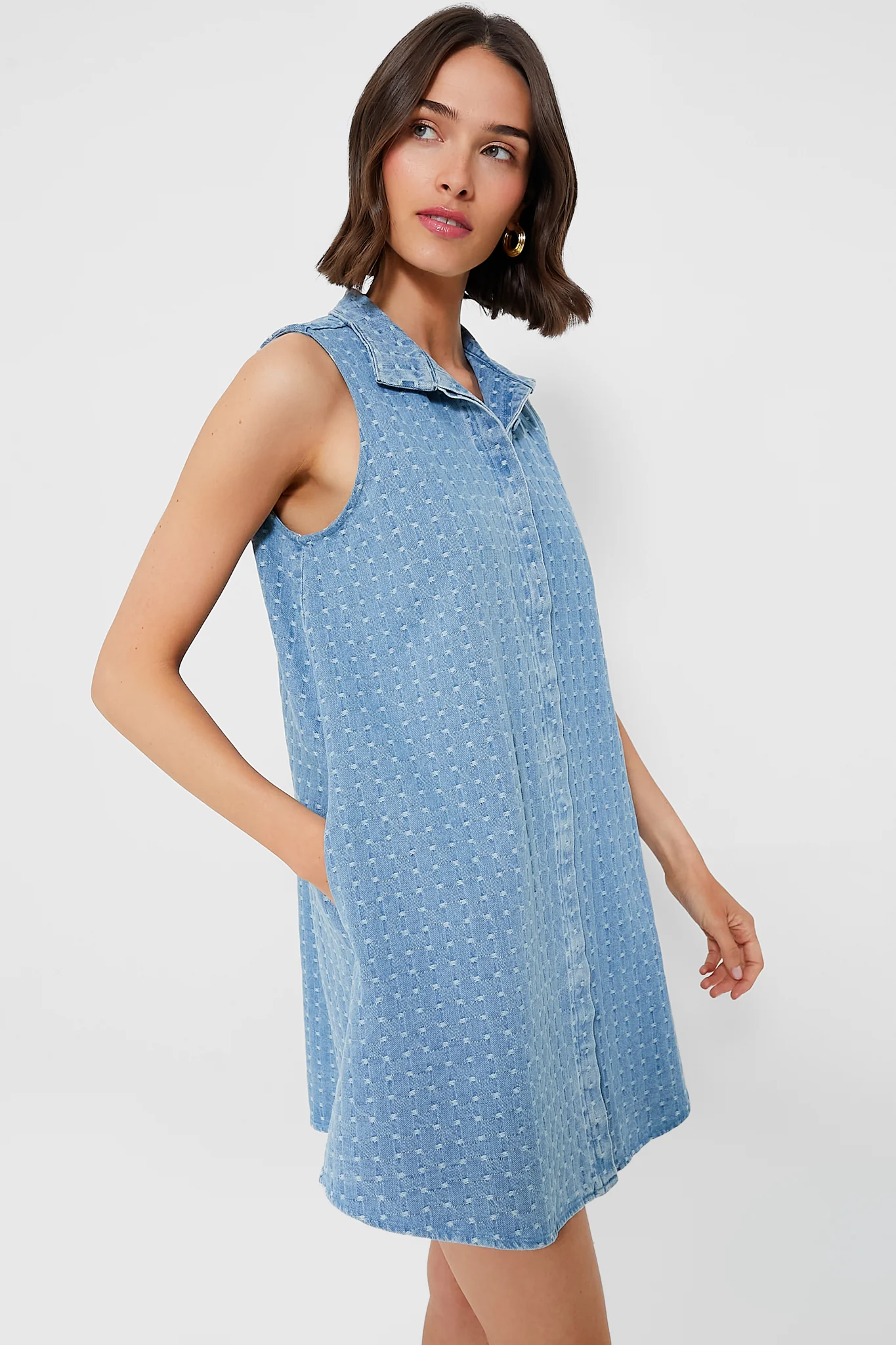 Light Wash Denim Dot Sleeveless Charlie Dress - Image 3