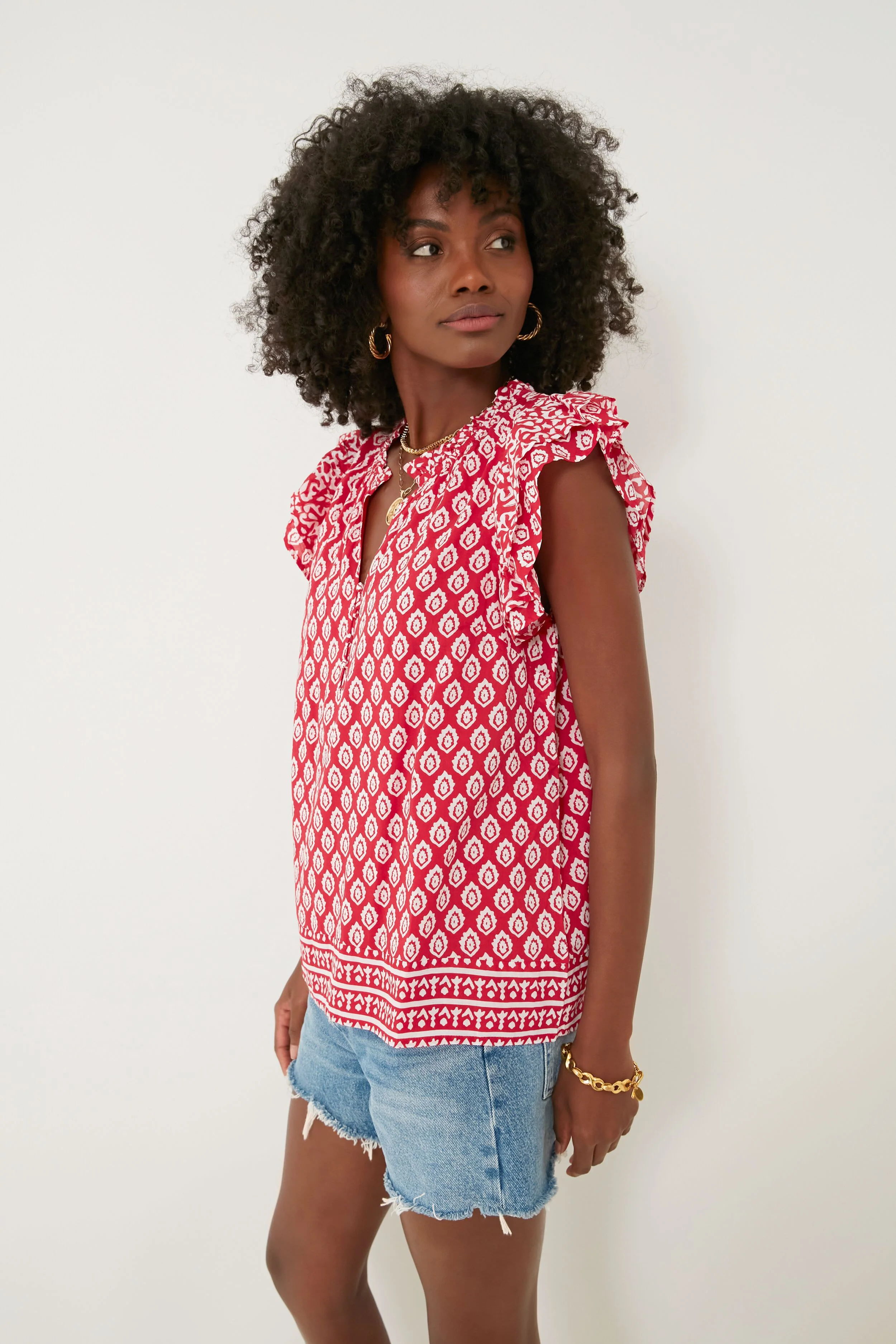 Lighthouse Red Tile Ruffle Top - Image 3