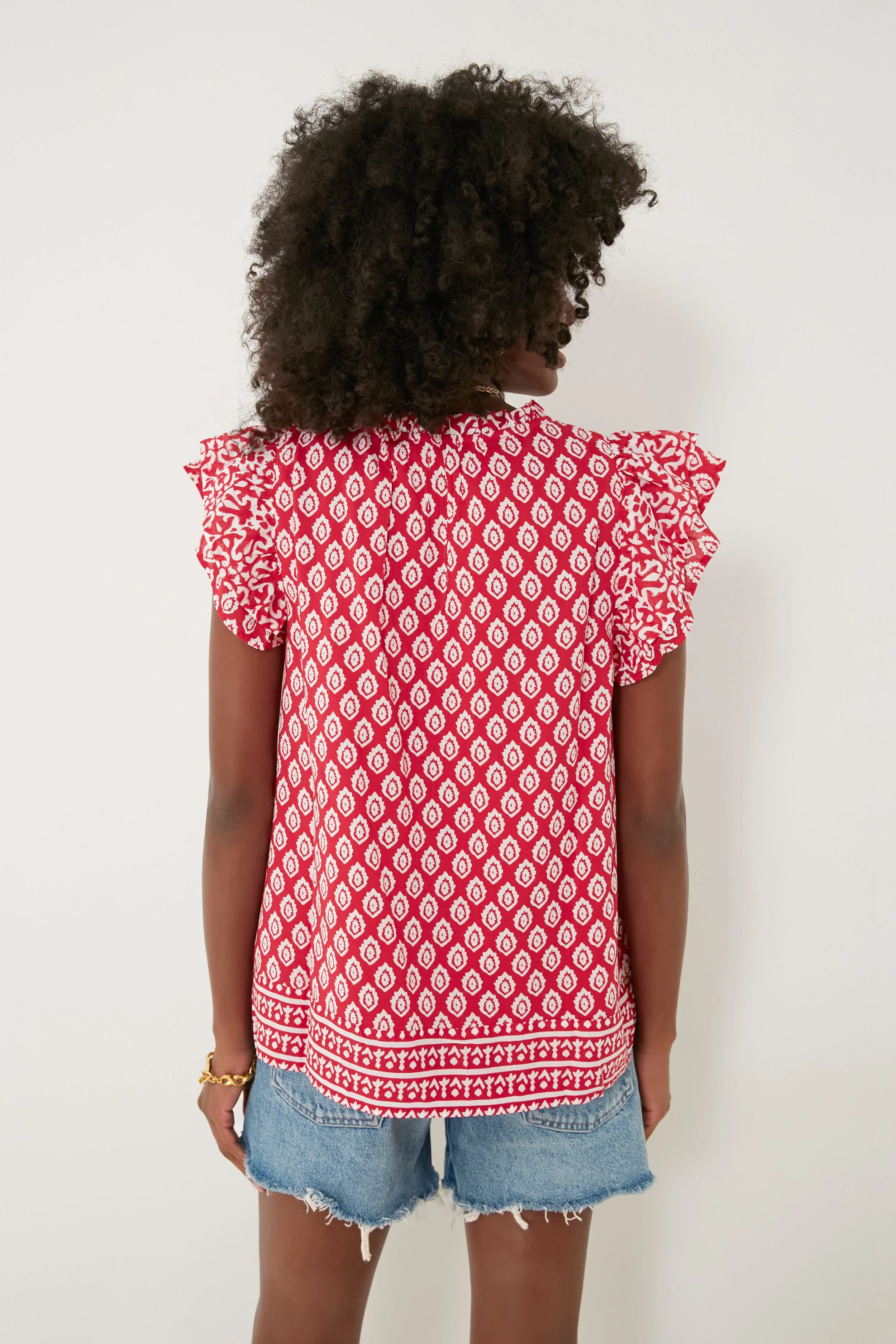 Lighthouse Red Tile Ruffle Top - Image 4