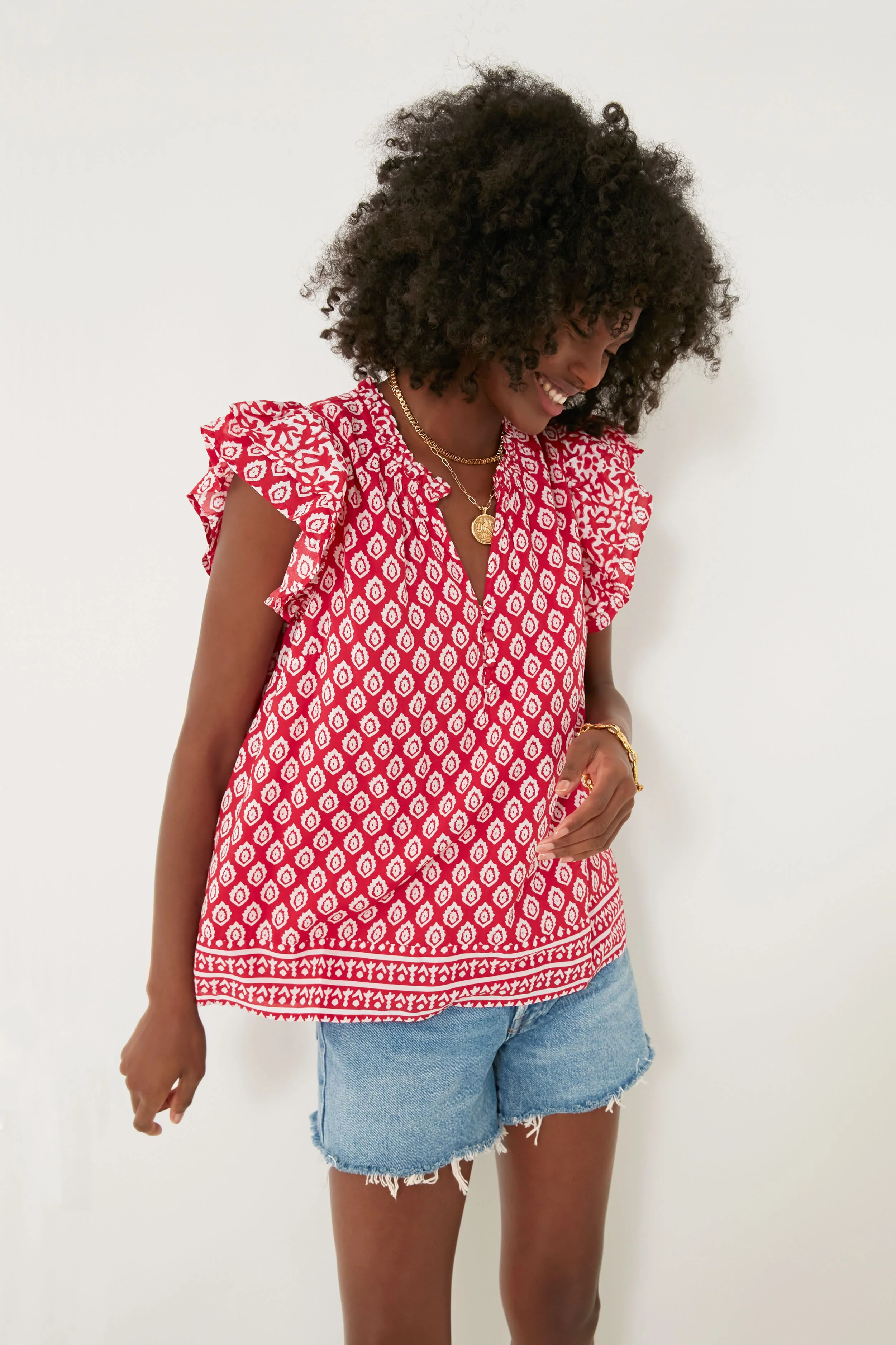 Lighthouse Red Tile Ruffle Top - Image 6