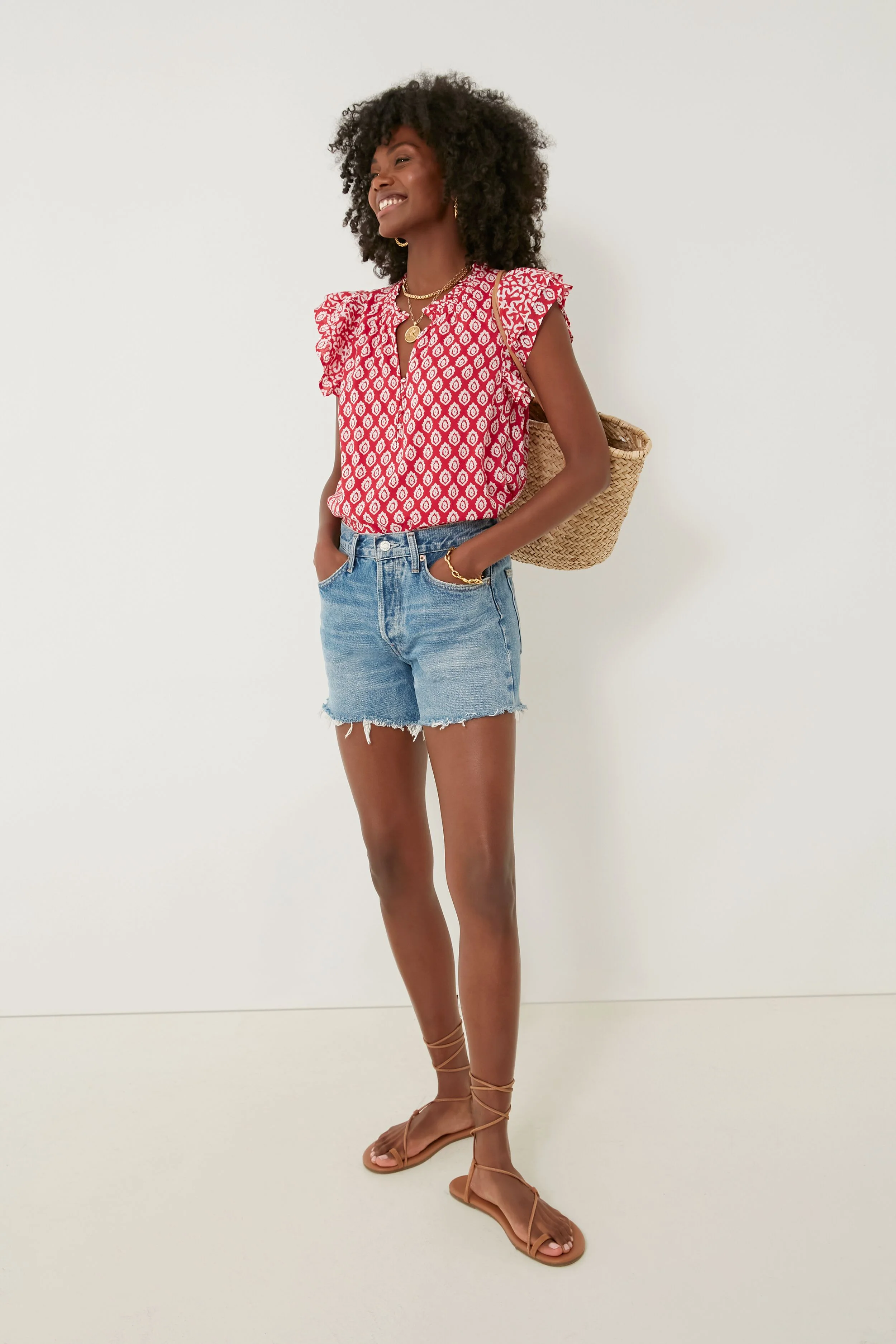 Lighthouse Red Tile Ruffle Top - Image 7
