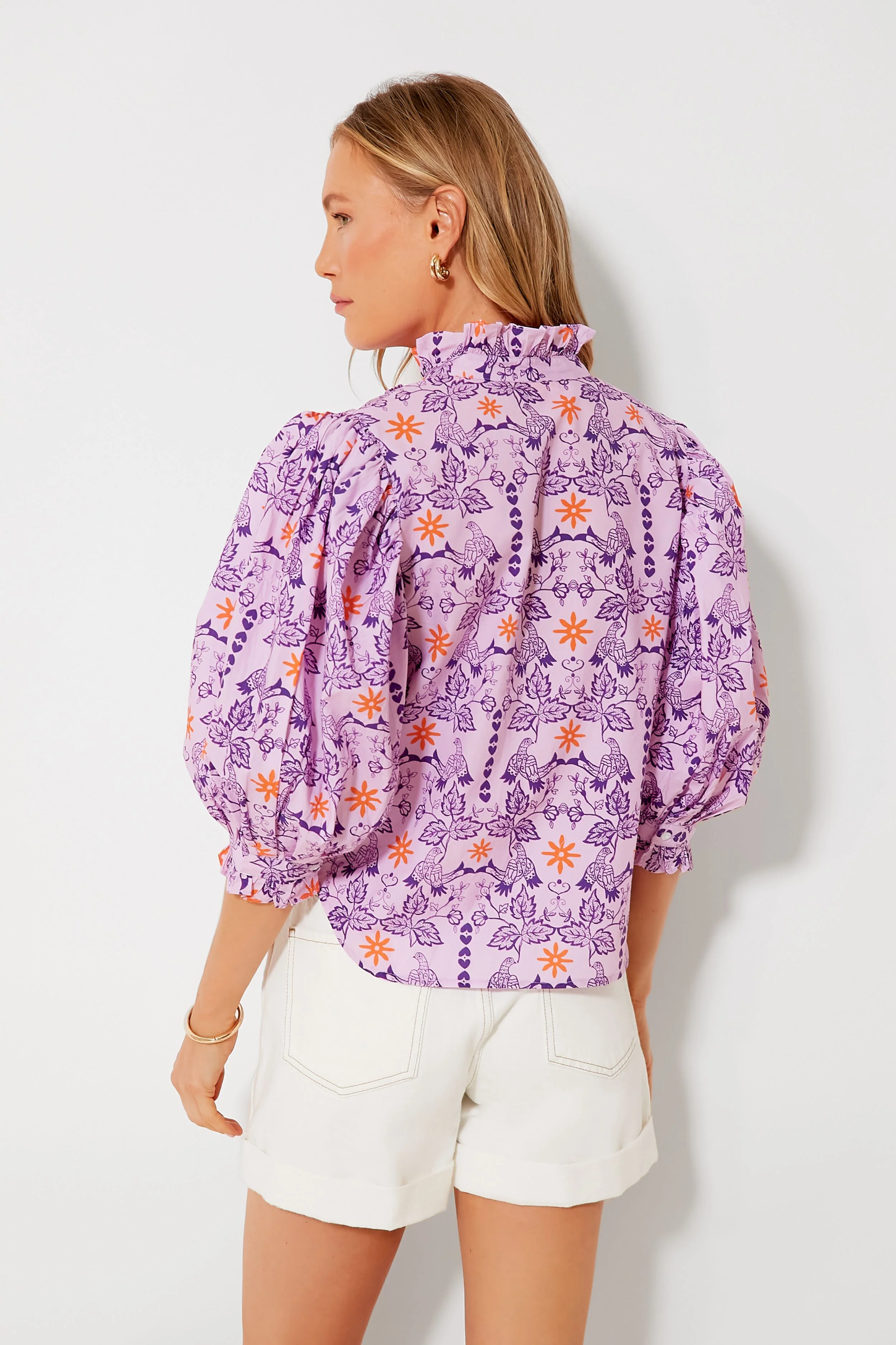 Lovebird Lilac Ruffle Front Button Blouse - Image 4