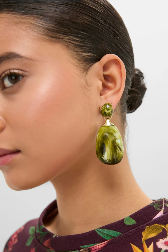 Malachite River Rock 2 Drop Earrings - Image 2