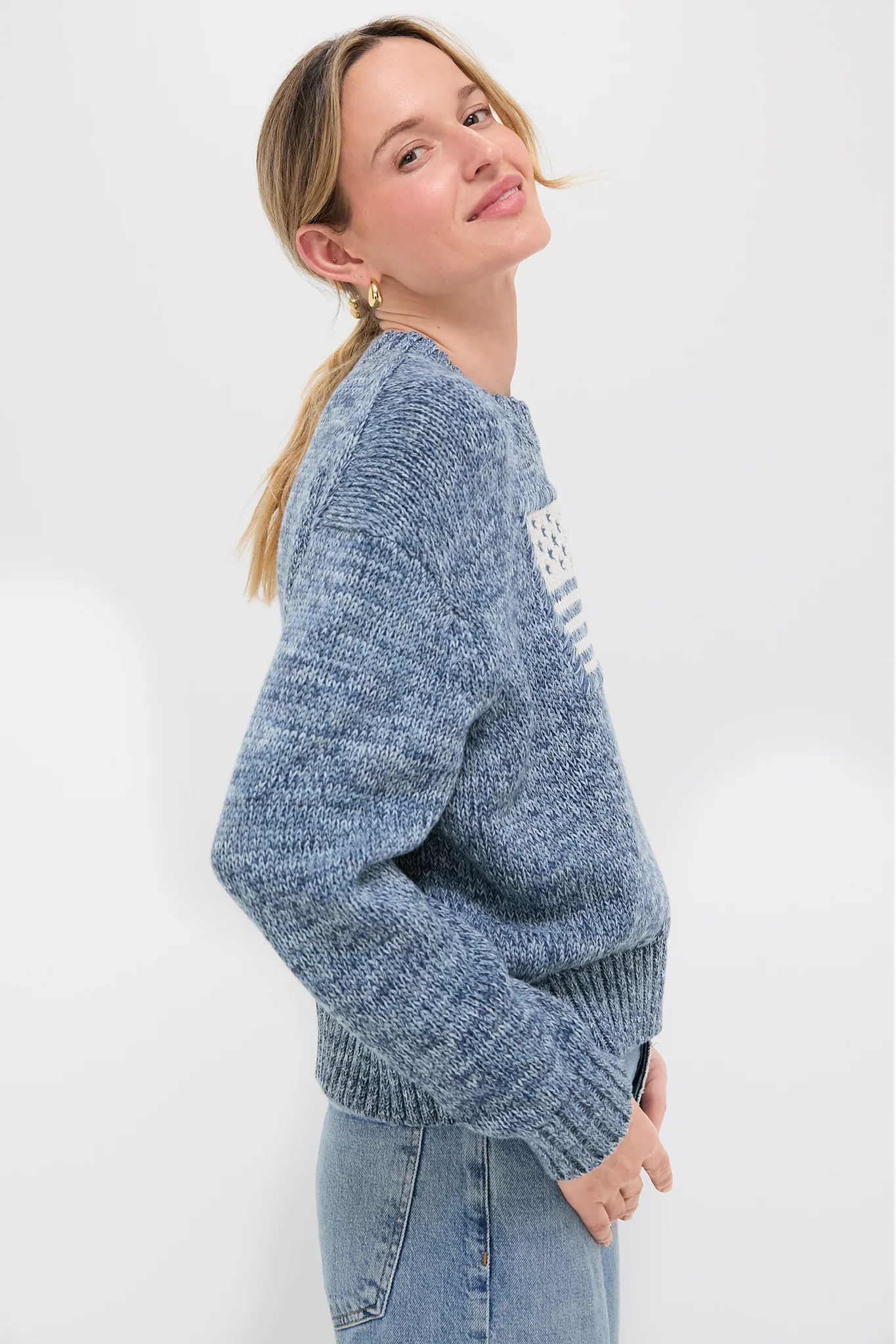 Marled Blue Cotton Americana Sweater - Image 4