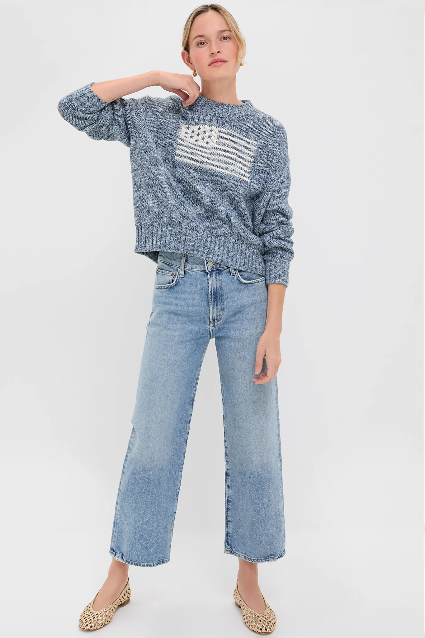 Marled Blue Cotton Americana Sweater - Image 7