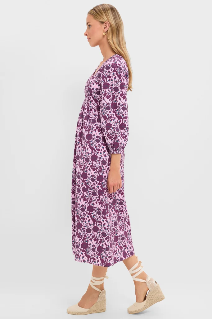 Mauve and Wine Floral Chloe Midi Dress - Image 3