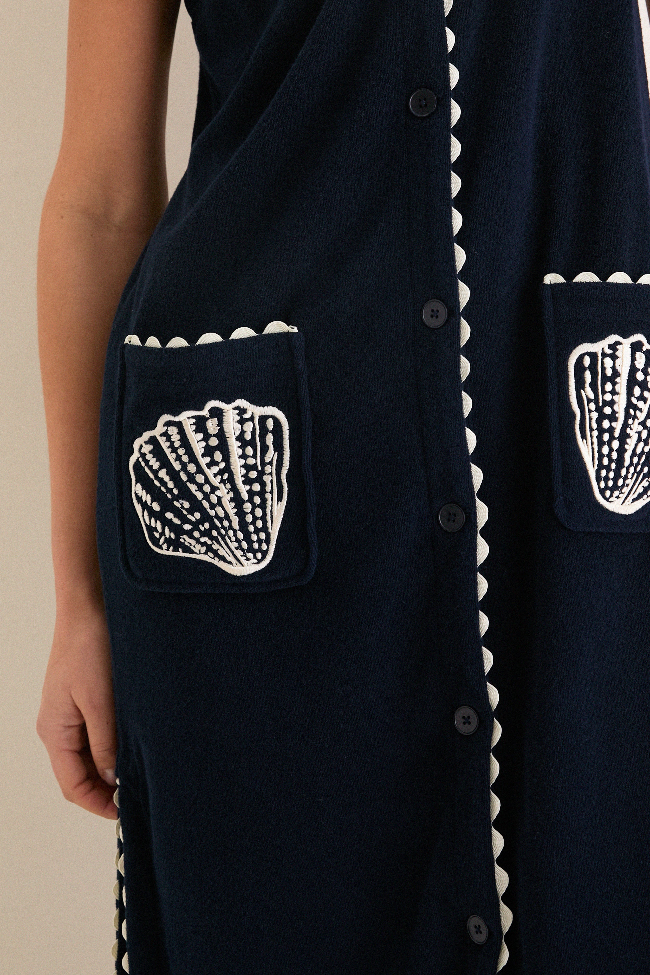 Navy Embroidered Bermuda Terrycloth Caftan - Image 5