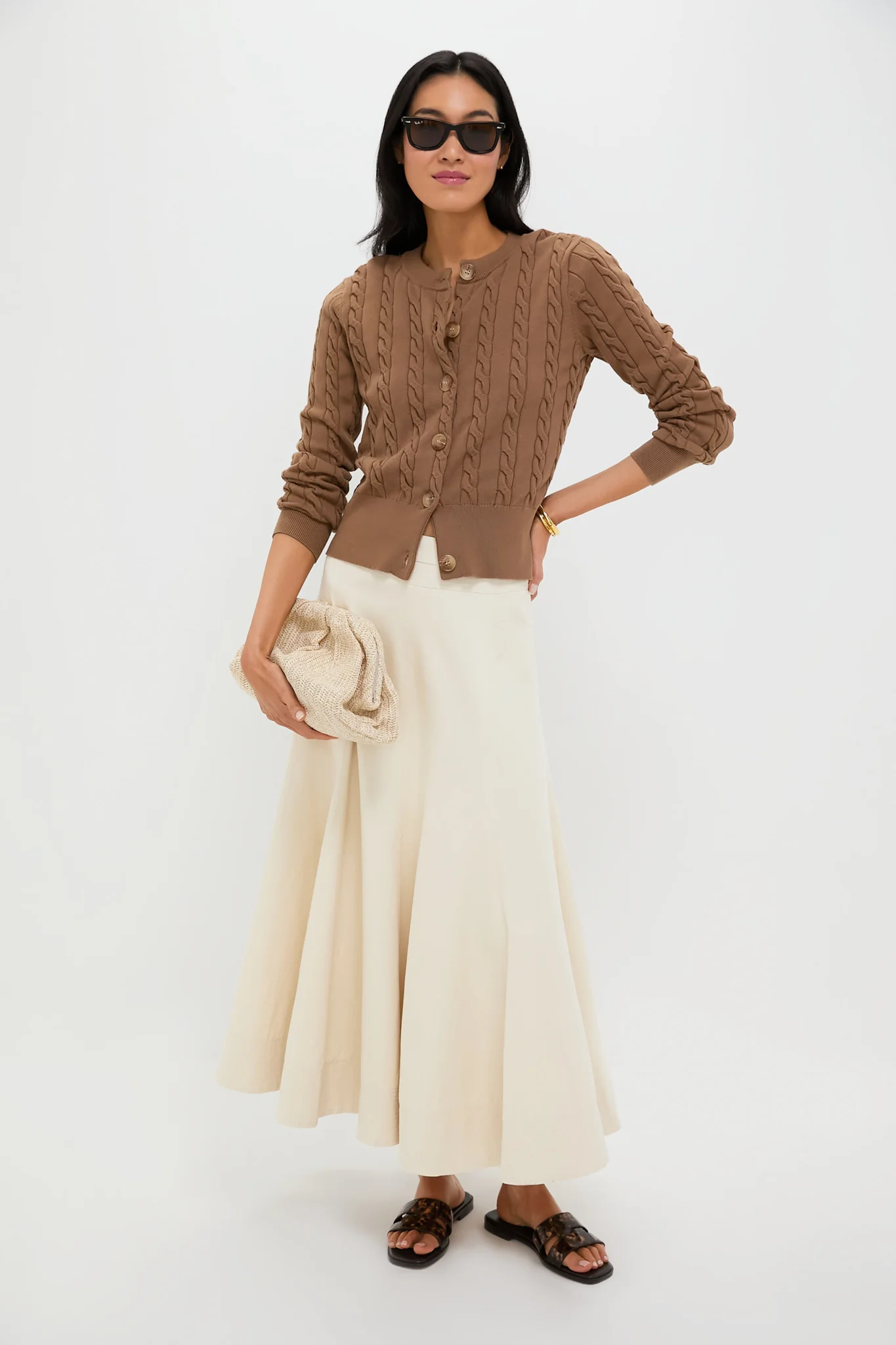 Mocha Cotton Cable Knit Kit Cardigan - Image 2