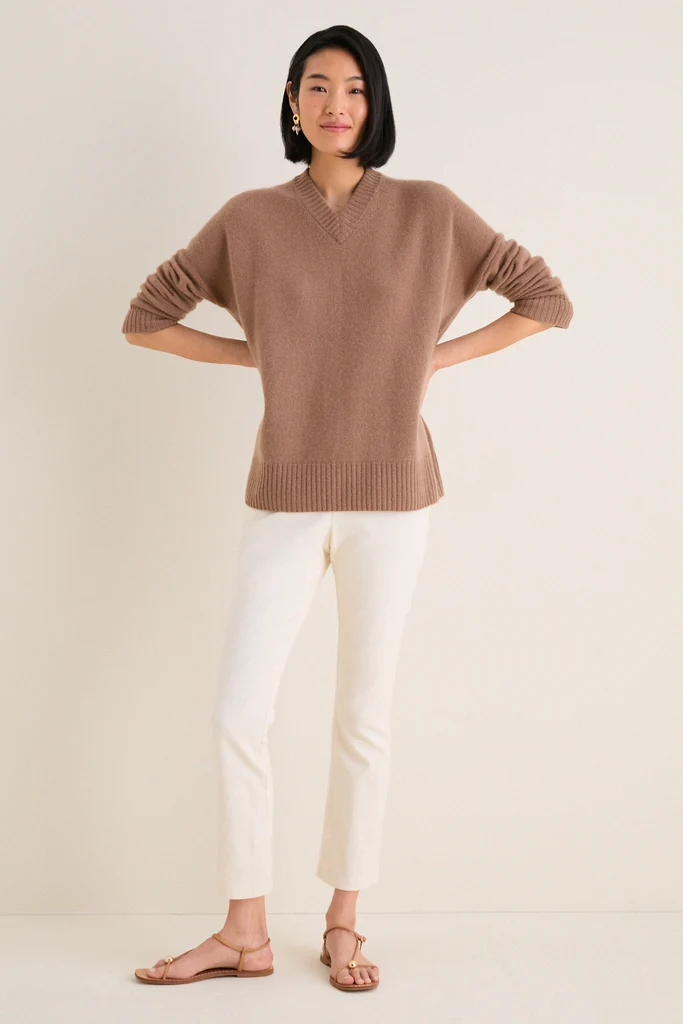 Mocha Cashmere Cassie V-Neck Sweater - Image 6