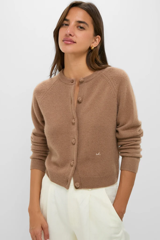 Mocha Cashmere Knot Button Phoebe Cardigan - Image 3