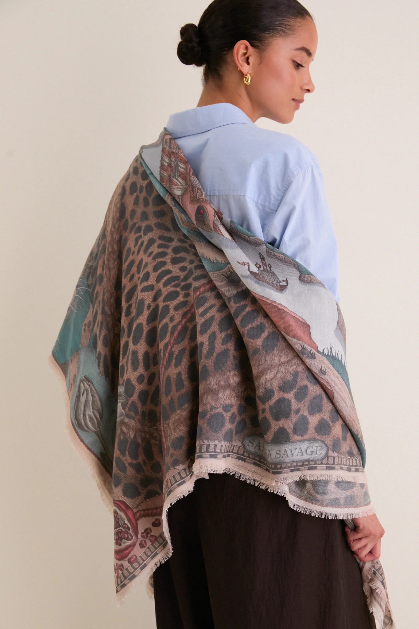 Morello and Mint Medici Cheetah Rectangular Scarf - Image 2