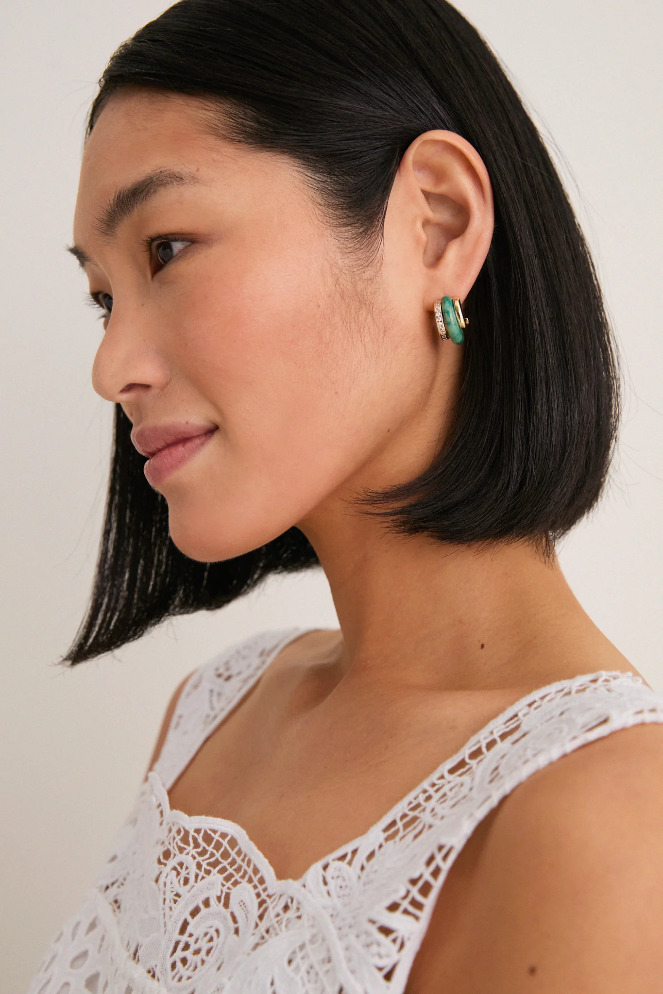 Moss Agate Semi Stone Combo Chubby Hoop Earrings - Image 2
