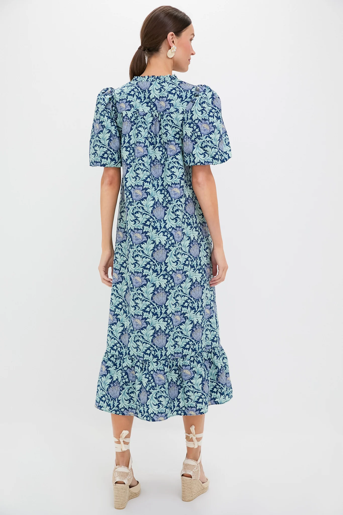 Multi Blue Leafy Floral Mimi Midi Dress - Image 4