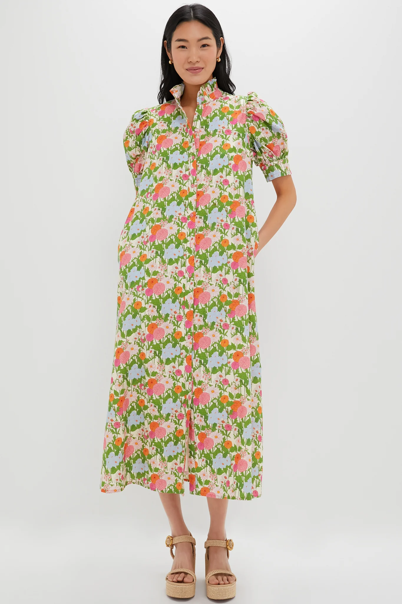 Multi Green Begonia Floral Louisa Maxi Dress - Image 2