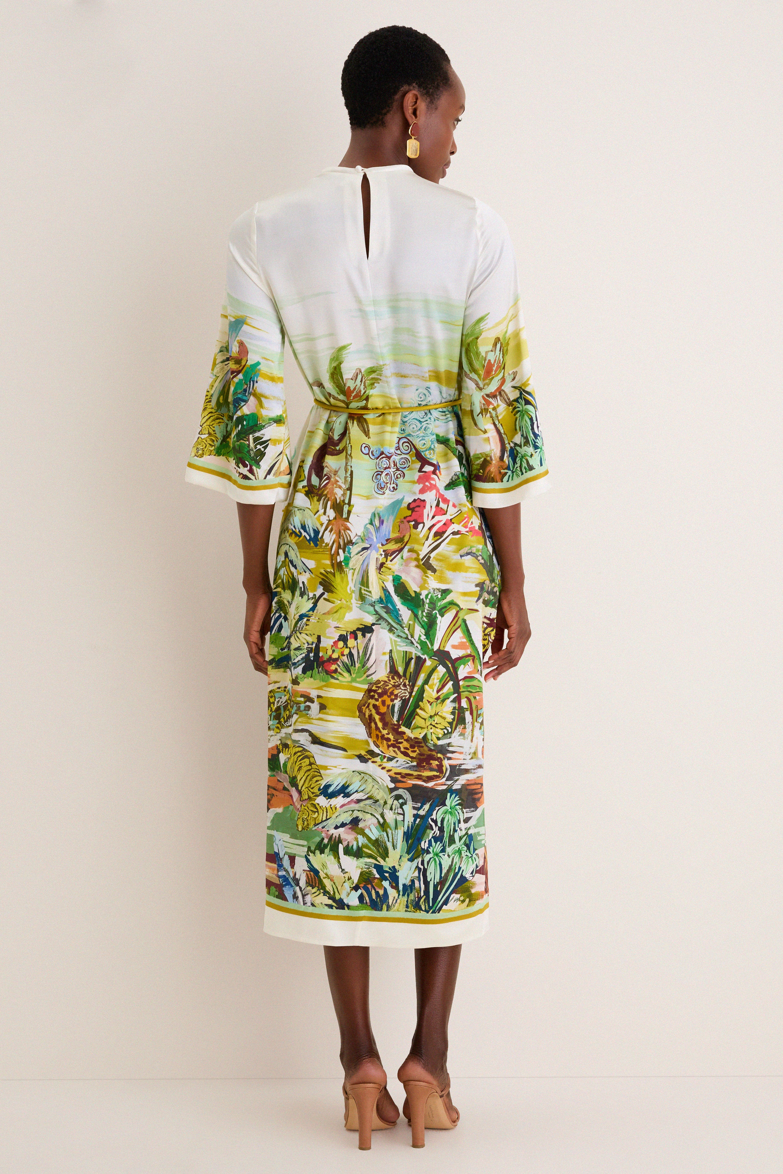 Multi Jungle Boogie Silk Midi Dress - Image 4