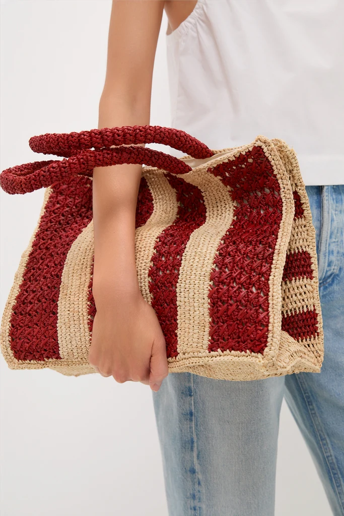 Natural and Rust Serena Large Striped Tote - Image 6