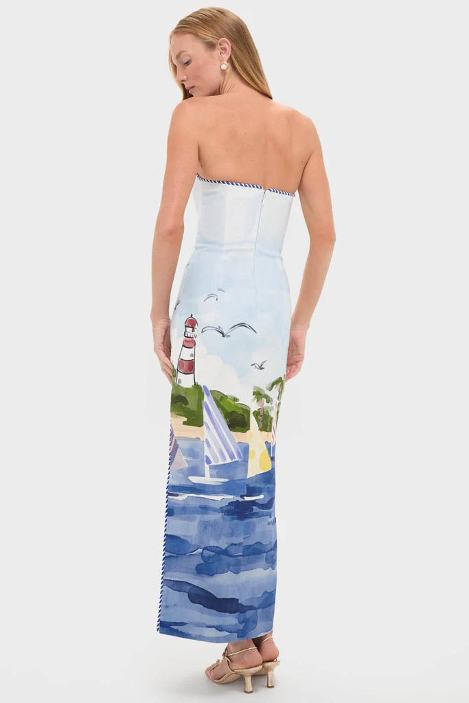 Nautical Print Ava Bustier Maxi Dress - Image 4