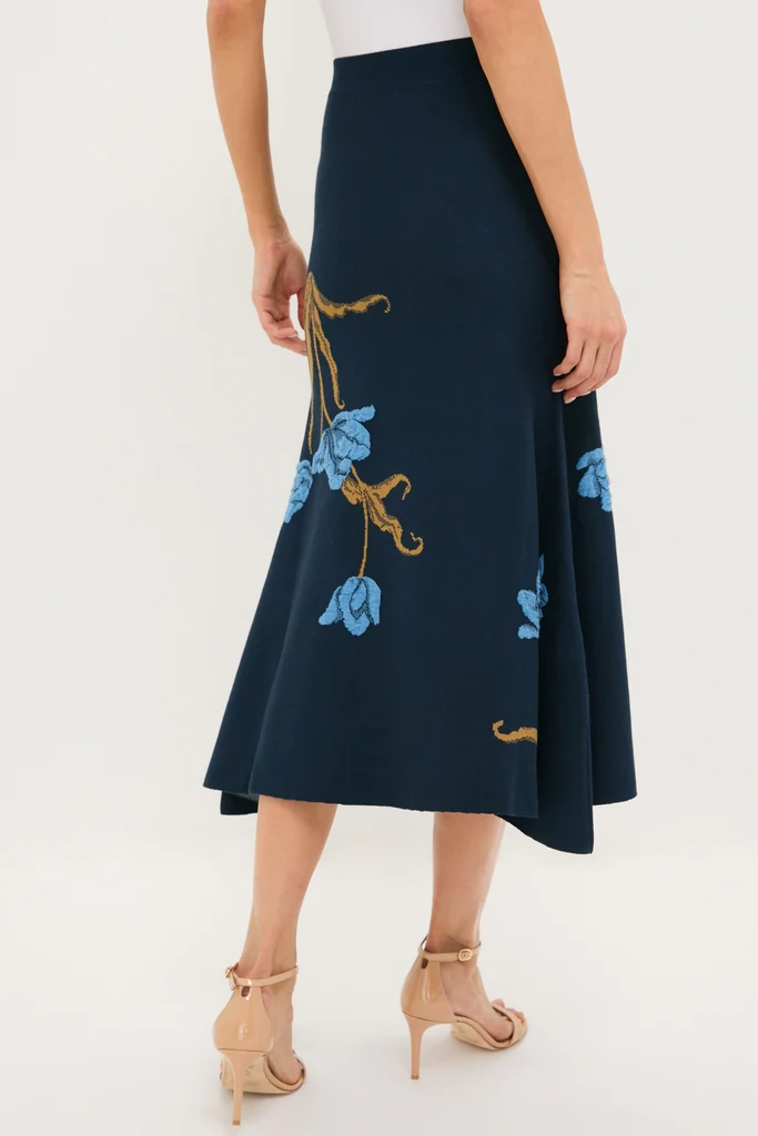 Navy A-Line Midi Knit Skirt - Image 4