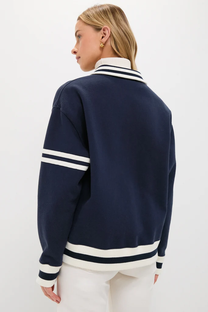 Navy Albright Fleece Varsity Jacket - Image 6