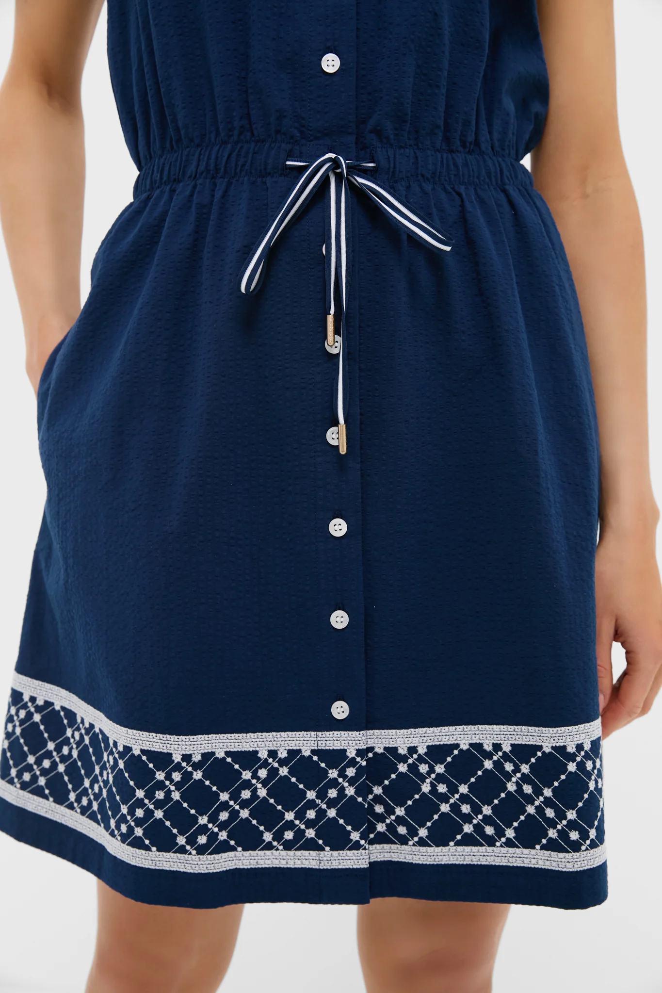 Navy and White Embroidered Sleeveless Performance Seersucker Alcott Golf Dress - Image 4