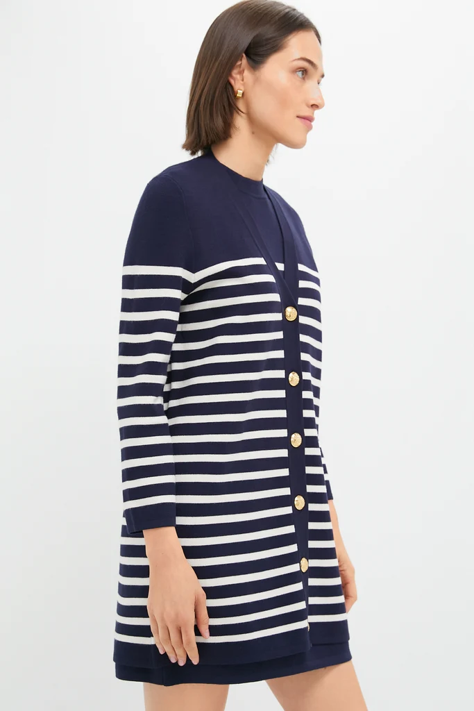 Navy and White Stripe Knit Liv Cardigan - Image 3