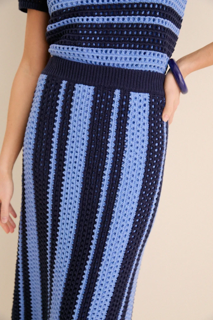 Navy & Baby Blue Striped Knit Ren Skirt - Image 5