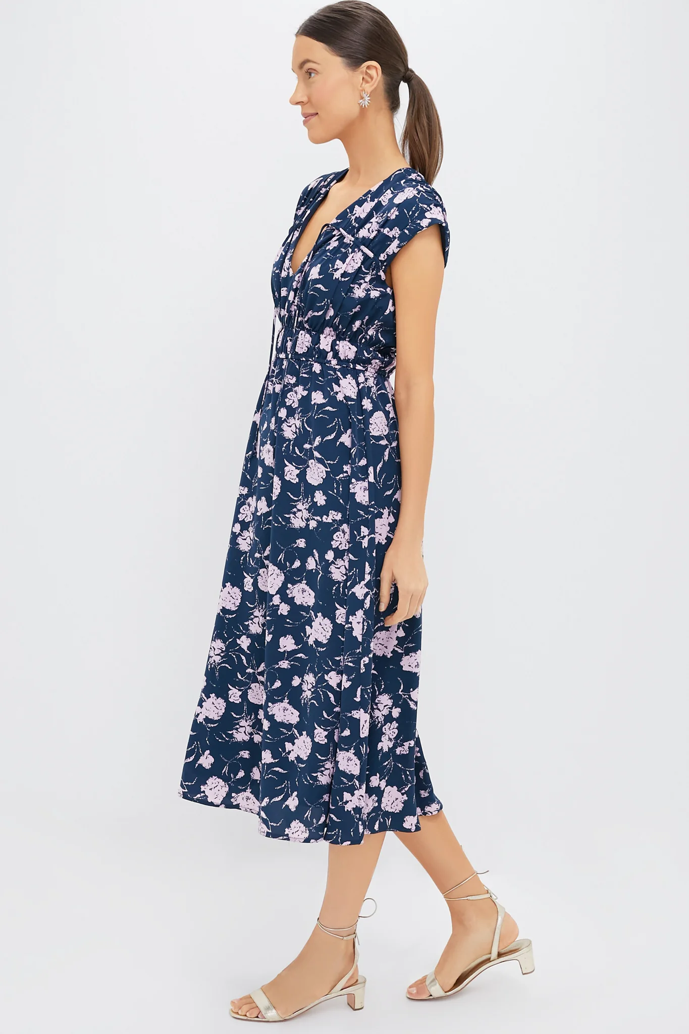 Navy & Blush Abstract Floral Amanda Midi Dress - Image 3