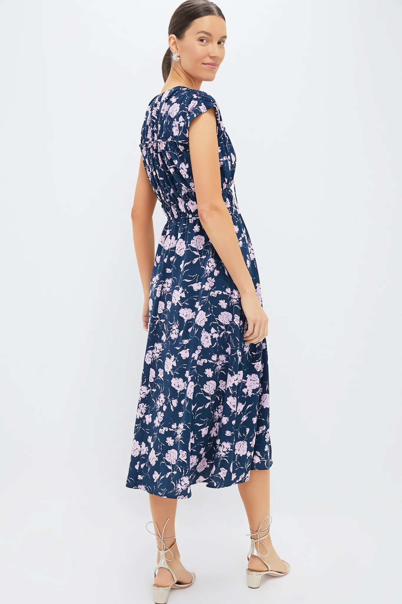 Navy & Blush Abstract Floral Amanda Midi Dress - Image 4