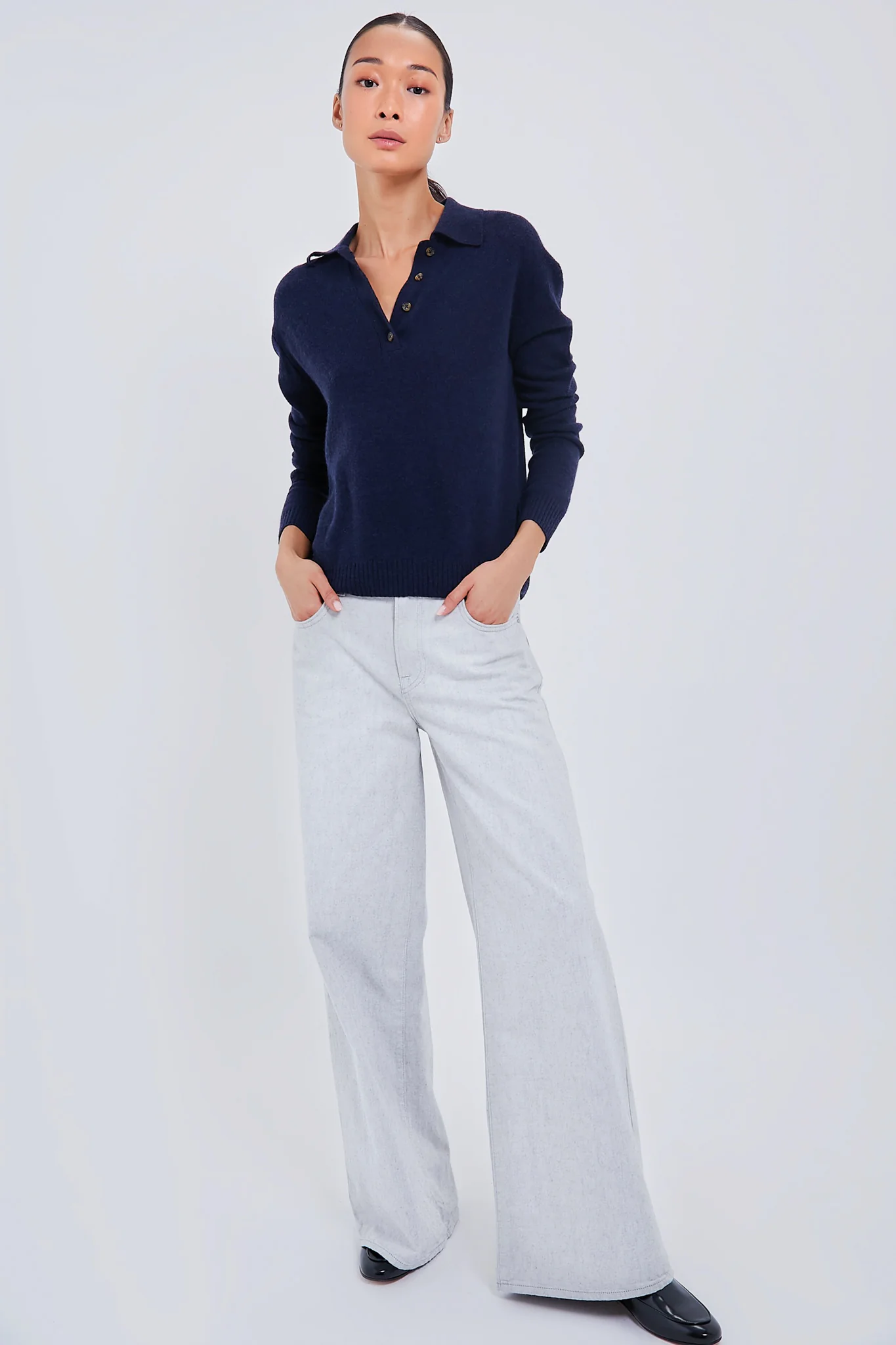 Navy Cashmere Cassidy Polo Sweater - Image 2