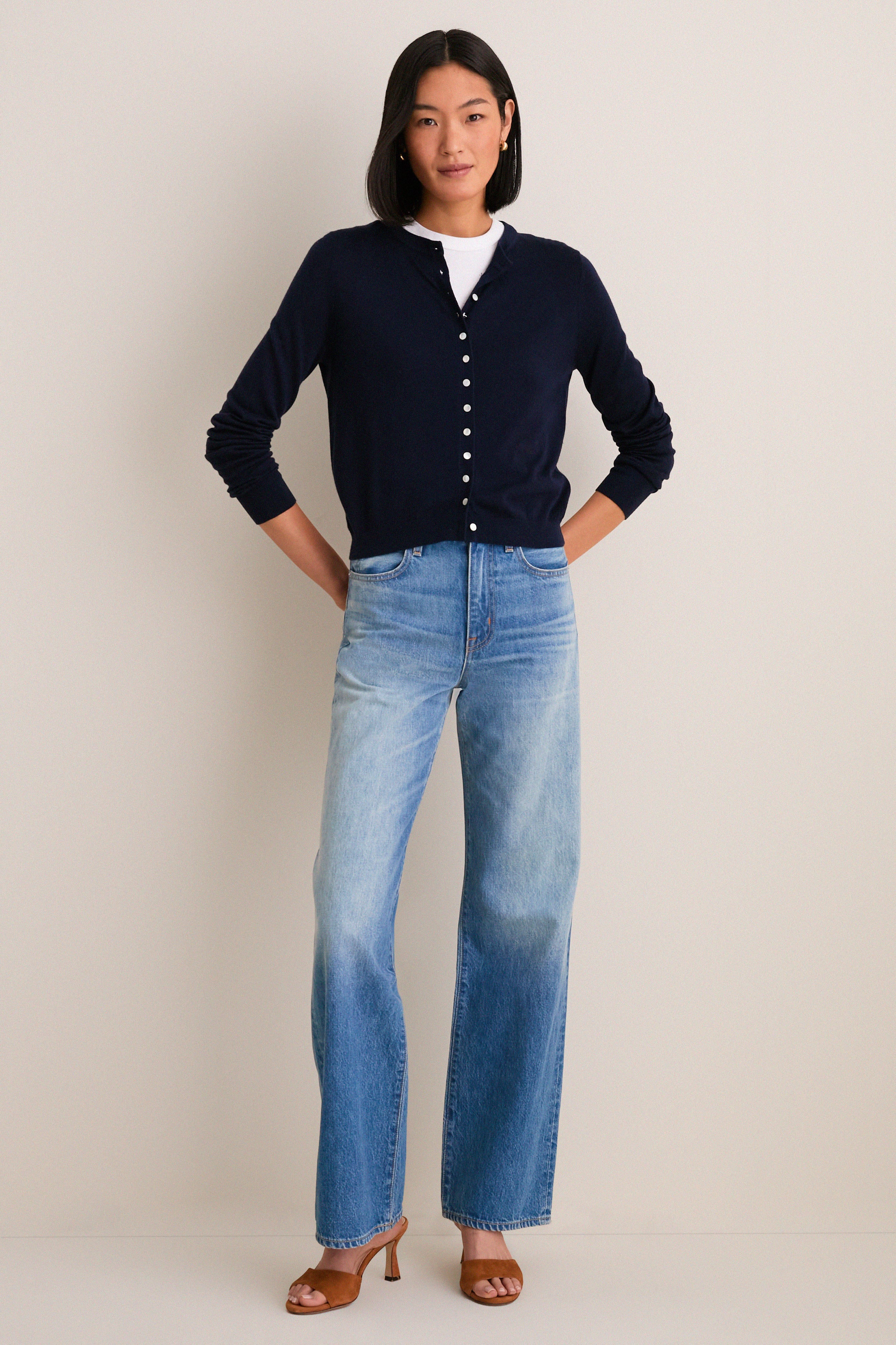 Navy Cashmere Silk Spencer Cardigan - Image 7