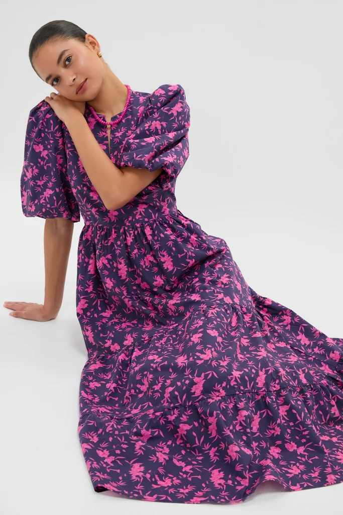 Navy & Fuchsia Floral Cisco Maxi Dress - Image 6