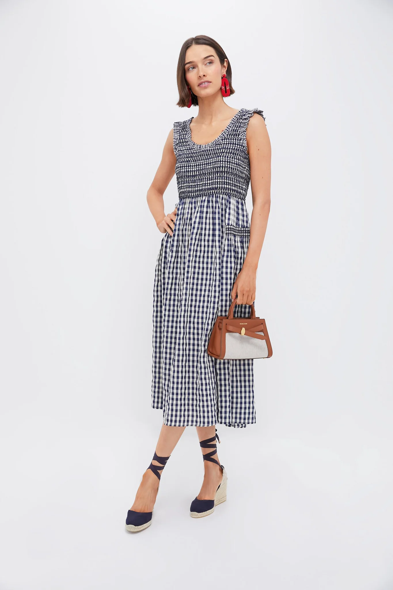 Navy Gingham Smocked Abilene Midi Dress - Image 2