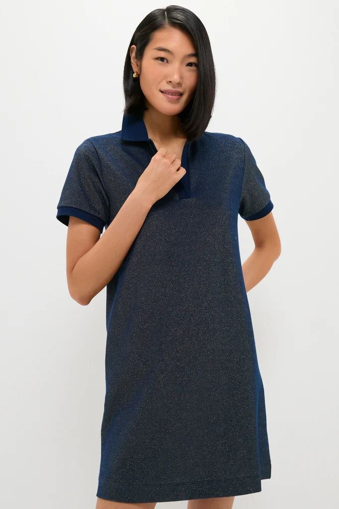 CANCELED Navy Gold Lurex Pique Hutton Dress