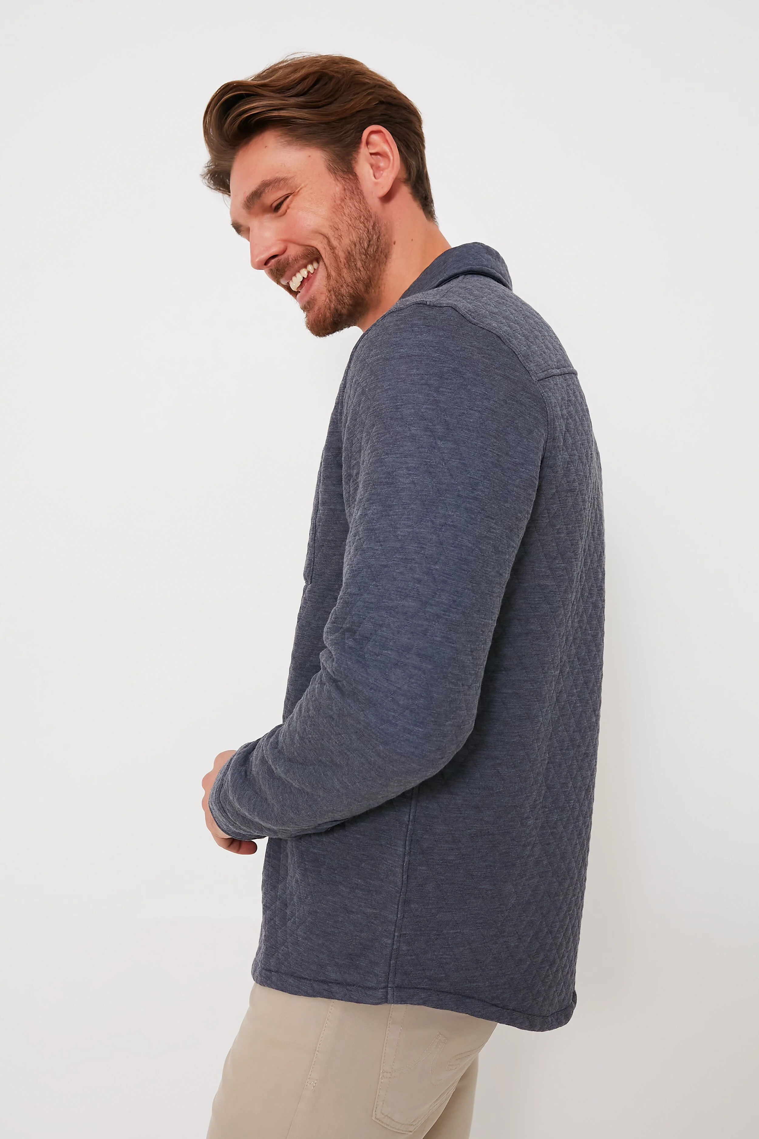 Navy Heather Oatmeal Corbet Quilted Overshirt - Image 3