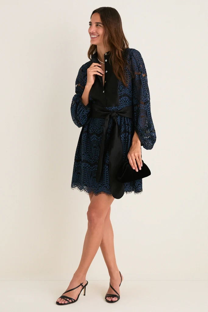 Navy Lace Calliope Mini Dress - Image 5