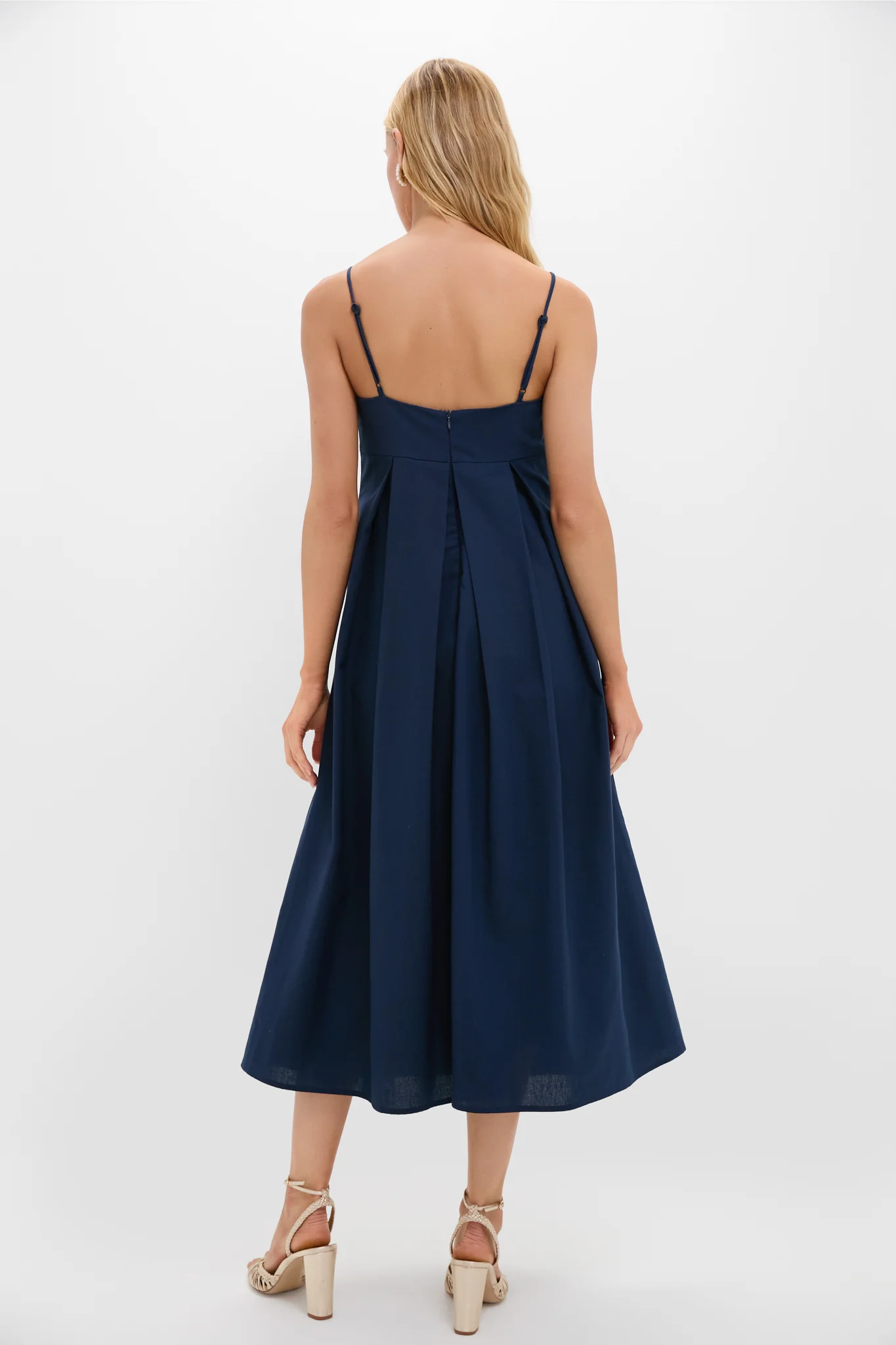 Navy Linen Front Pleated Zoe Dress - Image 4