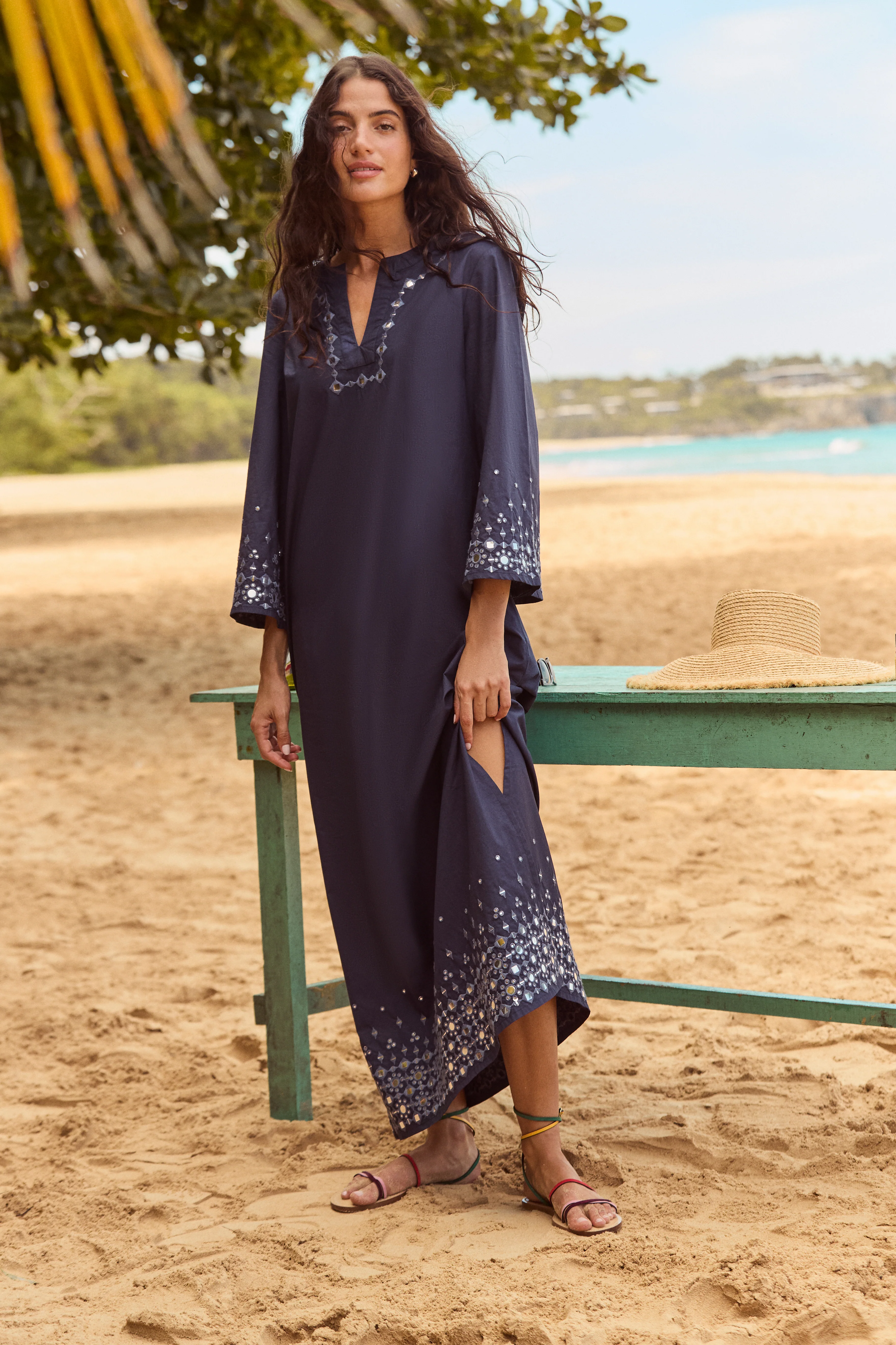 Navy Mirror Embellished Lorena Caftan - Image 2