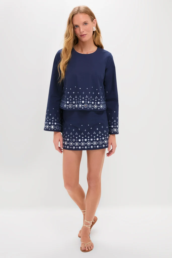 Navy Mirror Embellished Debbie Skort - Image 6