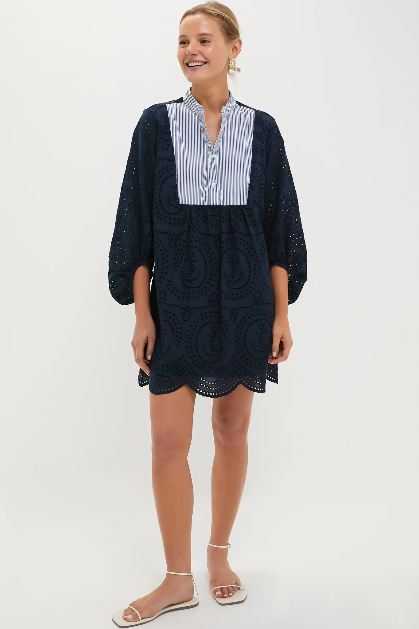 Navy Nautical Eyelet Mini Calliope Dress - Image 6